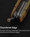 Close-up of a chamfered edge on a 17-Piece Folding Allen Wrench Set With Metric And SAE Hex Tools For Tight Spaces, Handy And Compact.