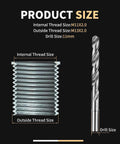 M11x2.0 Thread Repair Kit With Stainless Steel Inserts For Cars And Trucks, size chart showing thread and drill dimensions.