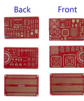 Front and back view of Pack Of 3 PCB Ruler And SMD Component Reference Measuring Tool With Resistor Capacitor IC Stencil.