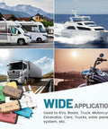 No Fuss Road Ready ATM Manual Reset Fuse Kit With Low Profile Mini Blade shown with RVs, trucks, a yacht, and a motorcycle.