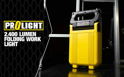 30W Rechargeable Folding Work Light Yellow Battery Powered LED With 180 Degree Fold IP65 Outdoor Rated Up To 8 Hours Run Time