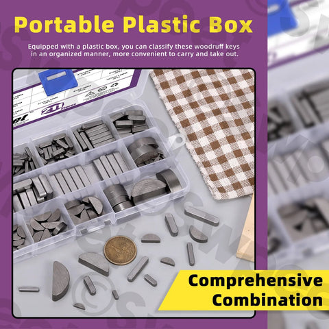 Swpeet 211-piece metric woodruff key kit in clear plastic box with semicircular metal keys