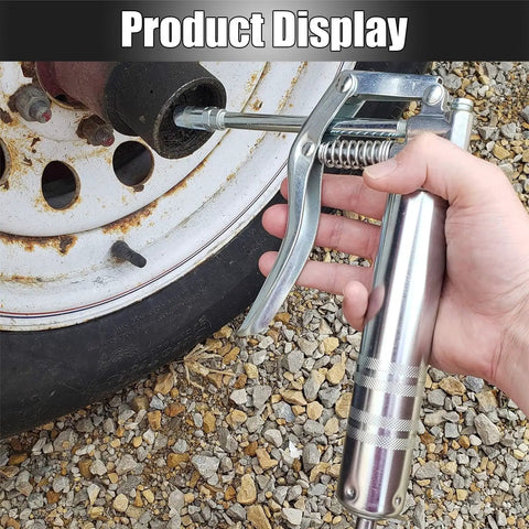 Mini Grease Gun 3000 PSI Heavy Duty Pistol Grip With 9.8 Inch Flexible Hose And 5.9 Inch Rigid Extension For 3 Oz Cartridges