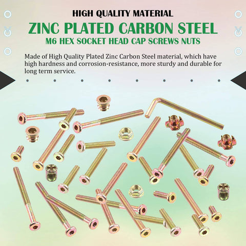 All In One M6 Zinc Plated Furniture Hardware Replacement Kit with hex bolts and nuts on display