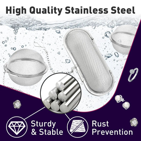 Rock Solid Stainless Steel Parts Washer Basket 3 Pack For Ultrasonic Jewelry And Machinist Parts Cleaner, featuring two mesh designs.