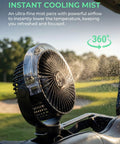 2-Pack Magnetic Golf Cart Misting Fan With Heavy-Duty Strap And 12000mAh Battery showing misting feature on golf cart