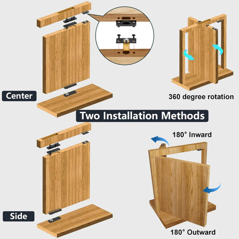 Heavy Duty Hidden Door Pivot Hinge For Cabinets And Secret Doors With 570 Lb Load Bearing Thickened Solid Alloy Steel Construction Built To Last Fits 1.57 To 10 Inch Door Thickness 5.12 Inch Long And 1.5 Inch Wide Keeps Doors From Sagging, two installation methods