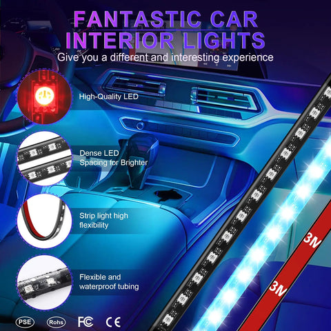 Lit Interior Car Lights With App Control And RGB LED Colors, Music Mode and DIY Mode shown in car interior with flexibility