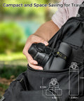 Person packing collapsible 21oz silicone water bottle with straw, carry strap, leakproof screw lid into backpack, compact for travel.