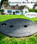 Hella Durable Ten Inch Underground Electrical Junction Box With Easy Remove Lid For Outdoor Wire Splices And In Ground Circuit Connections Built Tough Solid Polyethylene For Dead Simple Maintenance placed in lawn.