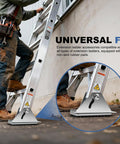 Two Pack Aluminum Anti Skid Shoe Kit for Extension Ladders Replacement Parts with Rubber Padded Ladder Feet in use on pavement