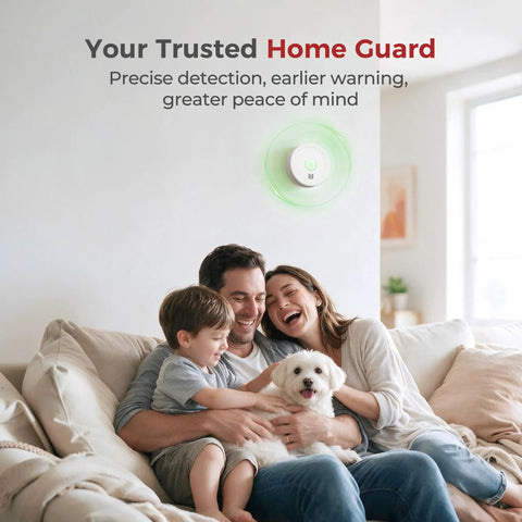 Family enjoying safety at home with Top Shelf Smoke Detectors 12 Pack with Replaceable Batteries and 85dB Sirens Lock Down Safety.