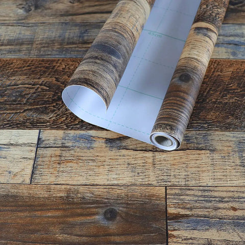 Faux Wood Peel And Stick Wallpaper Self Adhesive Vinyl Decorative Removable Waterproof Brown 17.5 Inch Wide By 511.8 Inch Long DIY Friendly