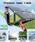 Heavy Duty Solar Panel Wire Set 50 Ft Black And Red 10 AWG PV Tinned Copper Extension Cable with solar panels and weather icons