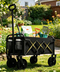 Foldable Wagon With Wheels Grab And Go Portable Collapsible Cart For Camping Groceries Garden And Sports Lightweight 10 Lb Utility Wagon With Flexible Handle Black in garden with tools inside