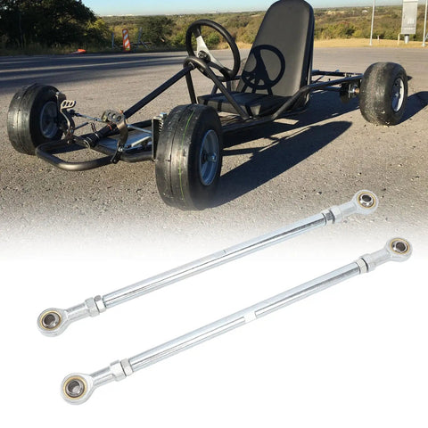 One Pair 295mm 8mm Steering Tie Rod Kit for Go Kart and ATV Racing Carts Beefy Racer Grade Heavy Duty Steel Alloy shown below kart