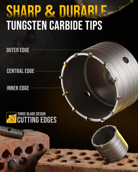 TGFTGF 13-piece concrete hole saw kit with tungsten carbide tips and SDS bits; 30–110mm hole saws.