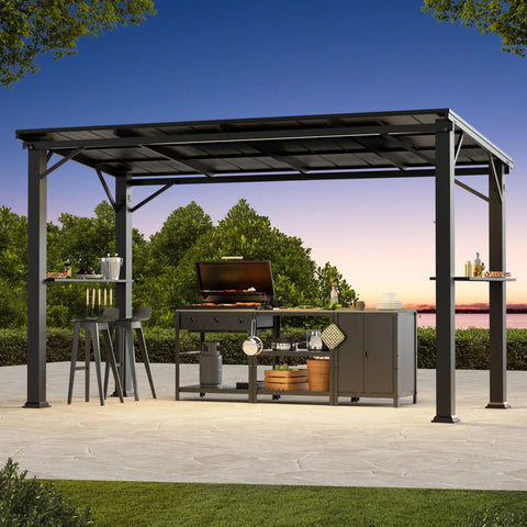 Hardtop Outdoor Grill Gazebo 12x6 With Side Shelf Bottle Opener And Hooks Rustproof Steel Frame Fade Resistant Canopy
