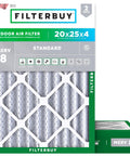 Air Filter Replacement 20x25x4 MERV 8 For Your HVAC Setup packaging showing pleated electrostatic design, 2-pack.