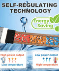 Cross-section of self-regulating heating cable showing high and low power output for pipe freeze protection. Energy saving.