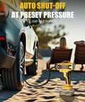 Cordless Tire Inflator Air Compressor With Dewalt 20V Battery Compatibility inflating car tire on beach