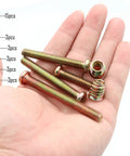 Top Shelf Threaded Insert Nut And Bolt Assortment Kit Zinc Plated Carbon Steel showing various sizes of bolts and nuts in hand.