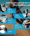 Instructions for replacing 4mm By 50ft Lined Bicycle Shift Cable Housing For Derailleur And Shifter, shown in a step-by-step guide.