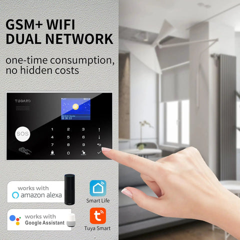 DIY WiFi Home Security Alarm System Kit With 12 Piece Bundle Including Motion Detectors, Door Sensors, Remote, Siren And App Alerts, Alexa And Google Compatible, No Monthly Fee, Works With Smart Life App, Ideal For Home Villa And Family Safety, touchscreen panel