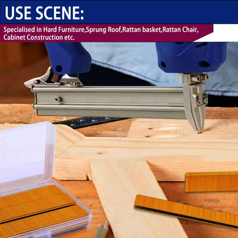 Built Tough 18 Gauge Narrow Crown Galvanized Staples Deliver Zero Bend Performance For Cabinet Making And Crafts 3000 Piece Assortment Kit With Rust Proof Shield In Half 3 4 And 1 Inch Sizes, stapler applying staples to wood.