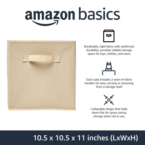 Sturdy Collapsible Fabric Storage Cubes With Sewn In Handles, Durable Beige Cloth Organizer Bins, Knock Your Clutter Outta Sight, Folds Flat In A Snap, Top Notch Choice For Any Room Setup, 6 Pack