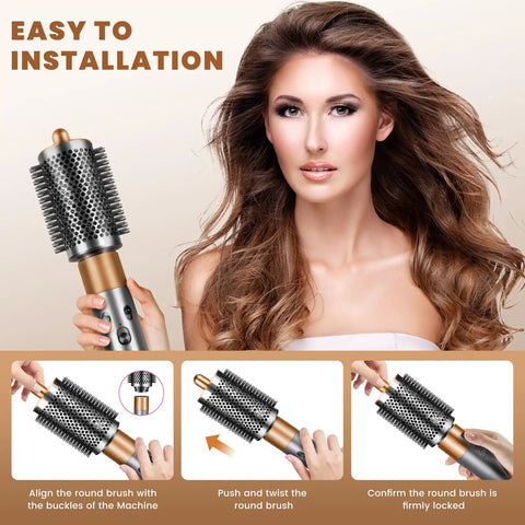 Easy installation of Powerful Volumizing Round Brush Attachment for Airwrap Styler with copper finish in hand