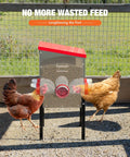 Top Shelf Metal Chicken Feeder With 30 Pound Capacity And Six Accessible Ports cuts waste, featuring adjustable legs and accessible feeding ports.
