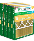 MERV 11 Pleated Air Filter 20x25x5 For Pets And Allergies 4 Pack Fits Honeywell FC100A1037 Lennox X6673 And More Box Front View
