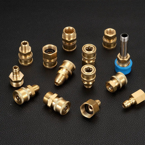 2 Pack Pressure Washer Adapter 1/4 Inch Male Quick Plug M22 Female Quick Connect Brass Swivel Fittings for Power Washers Hose, Go To Heavy Duty Brass Connector, Corrosion Resistant, brass adapters shown