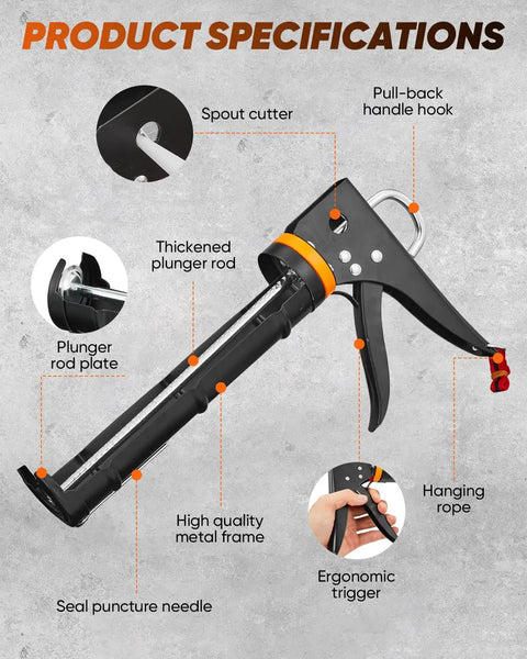 Dripless Caulking Gun Kit With An 11 In 1 Tool Set Pro Grade Manual Sealant Gun featuring ergonomic trigger and metal frame