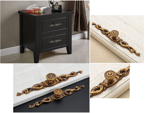Vintage Style Cabinet Knobs and Pulls 3 Piece Set Zinc Alloy Yellow Bronze Back Plate Pull Handles for Wardrobe Doors