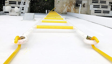 View of Extra Sturdy Fire Escape Ladder for Second Story Windows 13 Ft Rust Resistant Safety Ladder With Hooks from ground