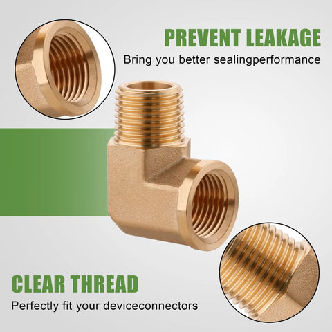 Five Pack 3/8 Inch NPT Brass Street Elbows, 90 Degree Male To Female Forged Pipe Fittings, corrosion-resistant, close-up view