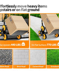 Beefed Up Stair Climber Hand Truck With 770 Lb Capacity Foldable Stair Dolly on stairs and flat surface with 6 wheels