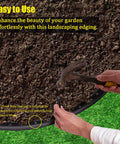 Hands installing 2 Inch Tall Landscape Edging Kit For 100 Ft Of Lawn And Garden Border With 5 Connectors And 60 Anchoring Spikes