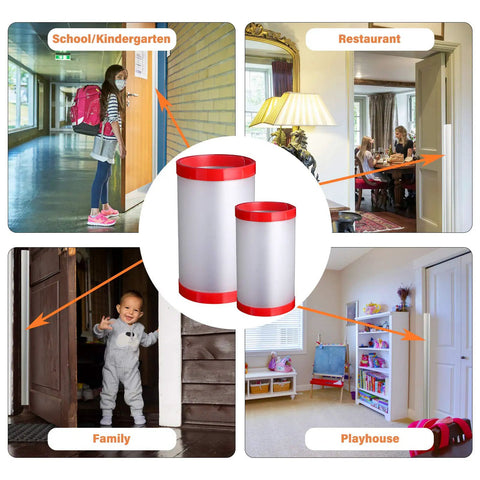 Totally Pinch Proof Door Guard And Protector Set For Kids Smart Rubber Hinge Stopper in various settings including school and home.