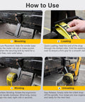 How to Use Heavy Duty Steel Cargo Strap Winder For Flatbed Trailers Portable Tie Down Roller With Industrial Powder Coat Fits Four Inch Winch Straps Corrosion Resistant Hand Winder Tool For Trucks And Warehouses mounted on trailer with strap loading and winding