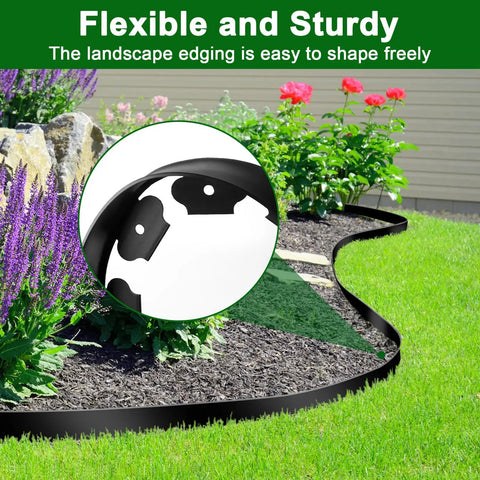 Image of No Dig Landscape Edging Kit For Flower Beds And Lawns 33 Ft Border 2 Inch Tall Plastic Garden Border in use around flower bed.