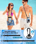 Couple on beach with Beefy Capacity Floating Waterproof Phone Pouch For iPhone 17, 16, 13, 12, 11 Pro Max And Galaxy S22 S21 Dry Bag