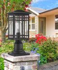 Outdoor Post Light Fixture With Seeded Glass In Black Finish Exterior Pillar Lantern For Patio Pathway And Driveway Lighting