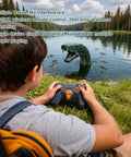 Person controlling Camera Pro Dope RC Boat For Adults With App Control, Real Time Video Streaming, 300000 Pixel HD Camera in lake.
