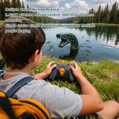 Person controlling Camera Pro Dope RC Boat For Adults With App Control, Real Time Video Streaming, 300000 Pixel HD Camera in lake.