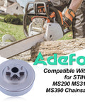 Chainsaw cutting wood with 3/8 Inch 7 Tooth Sprocket Clutch Drum Oil Pump Kit For MS290 MS310 MS390 Chainsaws shown
