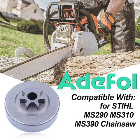 Chainsaw cutting wood with 3/8 Inch 7 Tooth Sprocket Clutch Drum Oil Pump Kit For MS290 MS310 MS390 Chainsaws shown