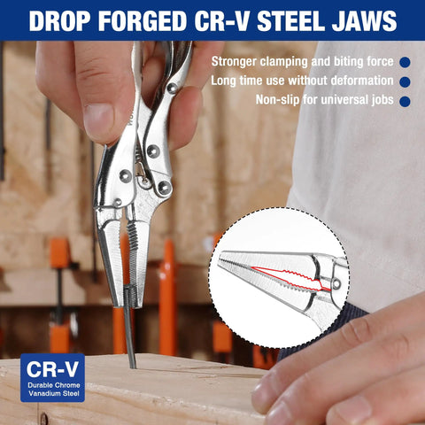 Mini Long Nose Locking Pliers 4.5 Inch Chrome Vanadium Steel Locking Vise Grips for Clamping and Twisting projects